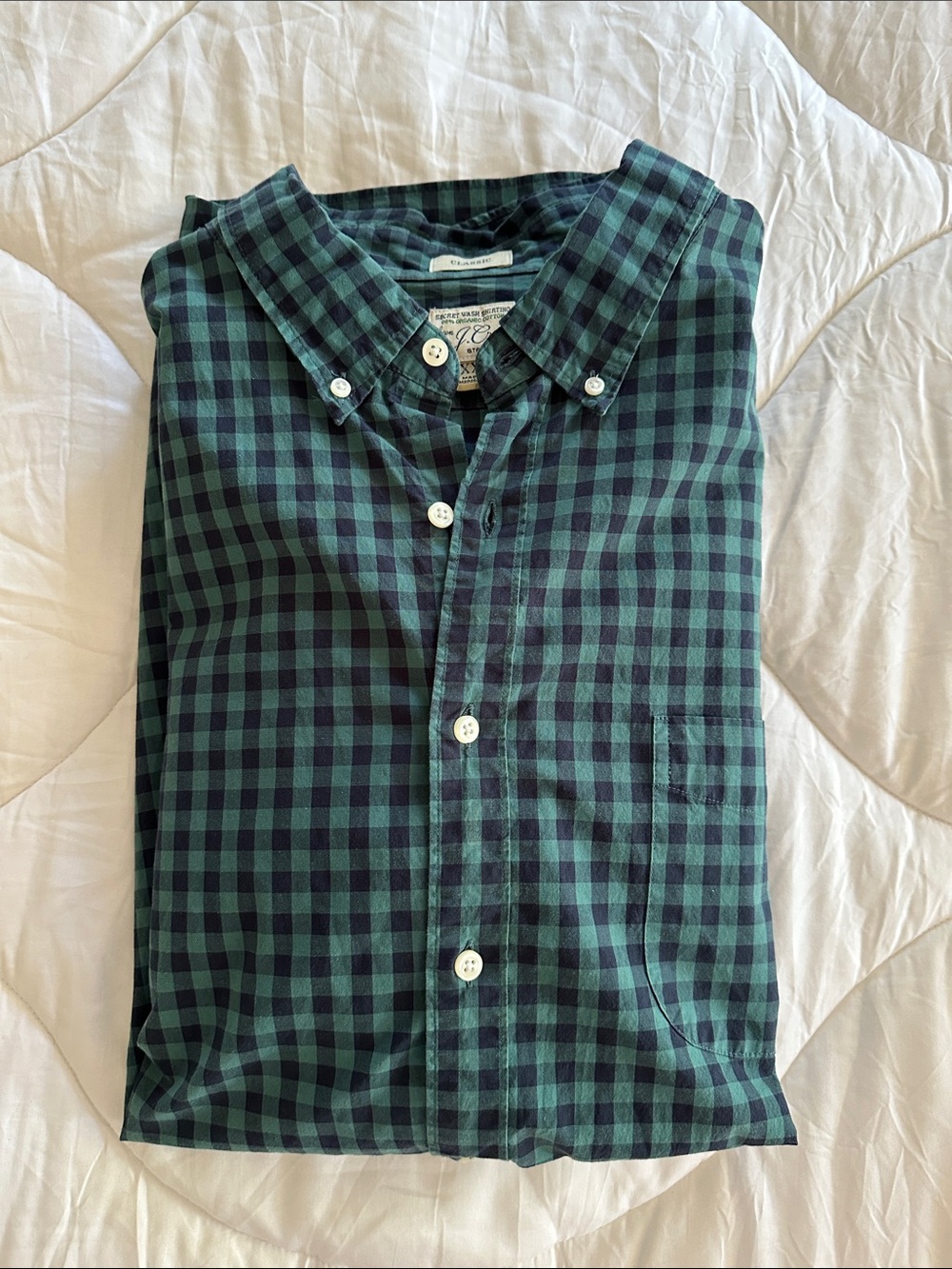 Men's J. Crew Secret Wash Button-Down Shirt in Green and Navy Checker